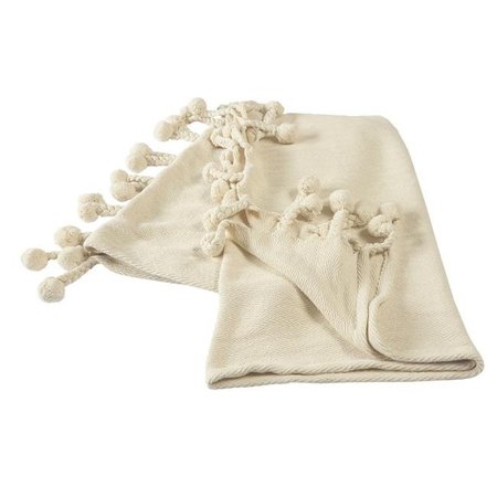 LR RESOURCES LR Resources THROW80181NAT4250 Cream Embroidered Chevron with Braided Fringe Throw Blanket - Rectangle THROW80181NAT4250
